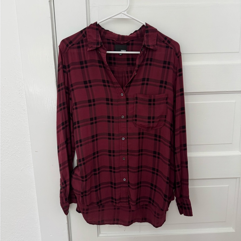 Aritzia Burgundy Plaid Blouse